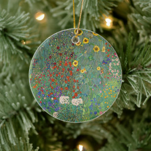 Ornamento De Cerâmica Jardim de Fazenda de Gustav Klimt com girassóis