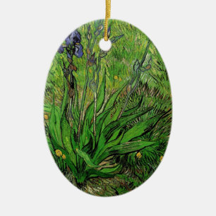 Ornamento De Cerâmica Jardim floral vintage flor Iris por Van Gogh.