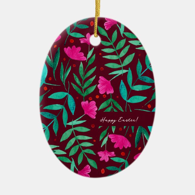 Ornamento De Cerâmica Jardim magnético - Páscoa magenta e verde (Frente)