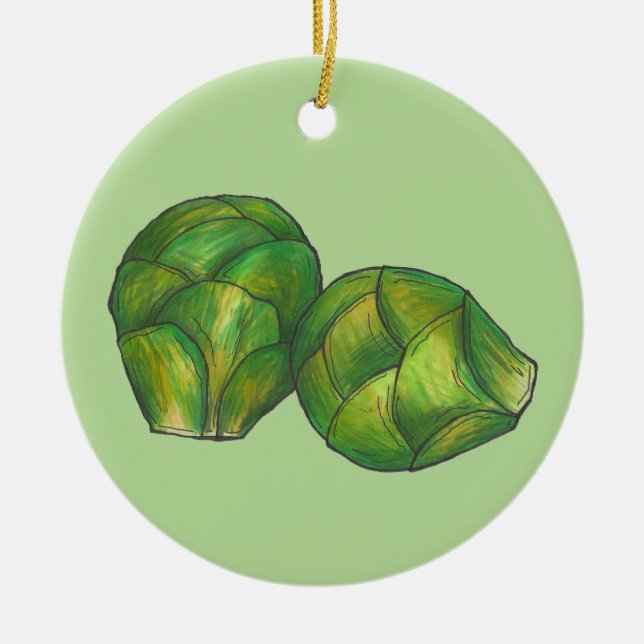 Ornamento De Cerâmica Jardim Vegetal Verde-Couve-Bruxelas (Frente)