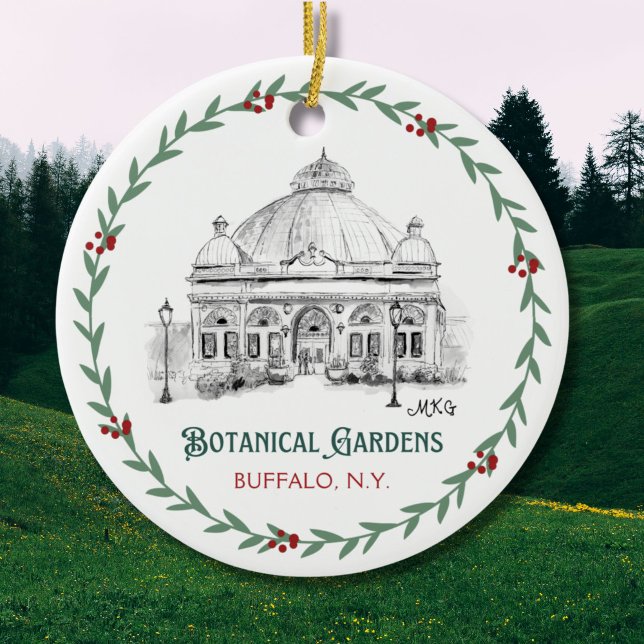 Ornamento De Cerâmica Jardins Botânicos Buffalo Ilustrados À Mão (Celebrate the Gilded Age with my original art of the Botanical Gardens in Buffalo, N.Y.)