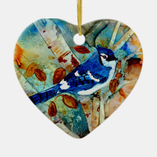 Ornamento De Cerâmica Jay azul na árvore