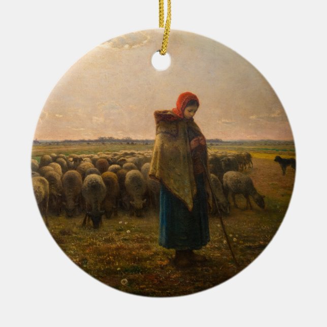 Ornamento De Cerâmica Jean-Francois Millet - Shepherdess e Flock 1863 (Frente)