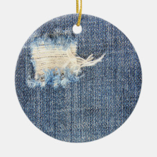 Ornamento De Cerâmica Jeans Ripped Faux Look Ornament