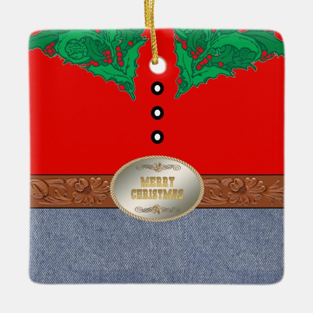 Ornamento De Cerâmica Jeans vermelhos da camisa da fivela de cinto (Frente)