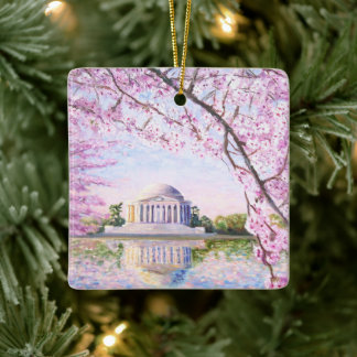 Ornamento De Cerâmica Jefferson Memorial Cherry Blossoms Ornament