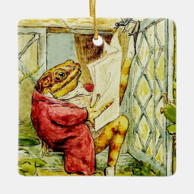 Ornamento De Cerâmica “Jeremy Fisher Reads the News” by Beatrix Potter (Frente)