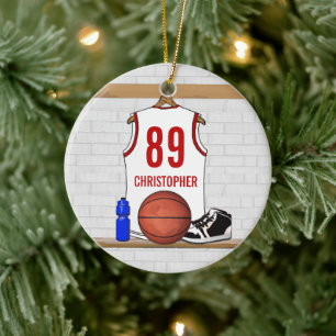 Ornamento De Cerâmica Jersey, White e Red Basbol Personalizado