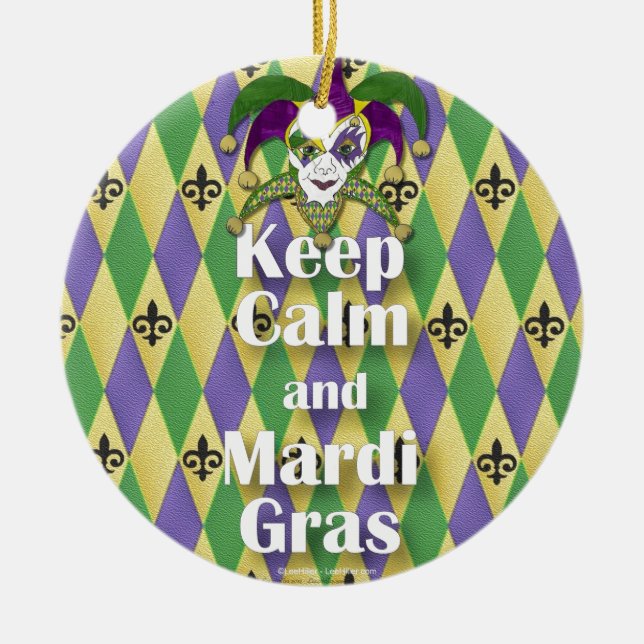 Ornamento De Cerâmica Jester Mask Keep Calm e Mardi Gras (Frente)