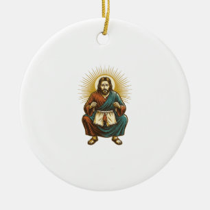 Ornamento De Cerâmica Jesus Ajustando Cueca Incomoda Durante Agachamento
