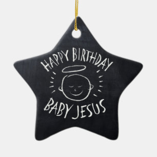 Ornamento De Cerâmica Jesus Bebê de Aniversário - Quadro Negro Religioso