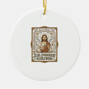 Ornamento De Cerâmica Jesus Bordado Trabalho de Agulha Jesus Bordado Agu