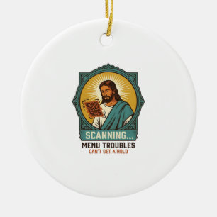 Ornamento De Cerâmica Jesus Código QR Borroso Não Vai Scan Menu Humor Té