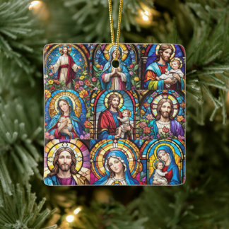 Ornamento De Cerâmica Jesus Cristo Mary & Joseph Christian StainGlass