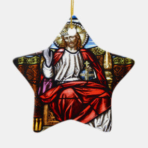 Ornamento De Cerâmica Jesus Cristo no trono, vidro manchado