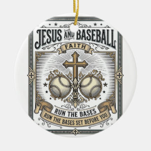 Ornamento De Cerâmica Jesus e Beisebol Cristão Vintage