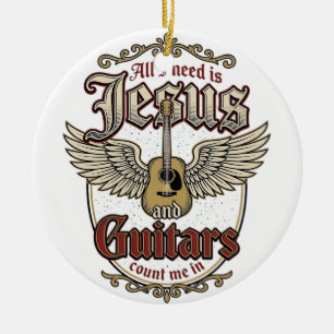 Ornamento De Cerâmica Jesus e Guitarras Vintage Guitarra Cristã