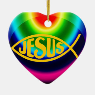 ORNAMENTO DE CERÂMICA JESUS FISH ICHTHYS CRISTO RAINBOW