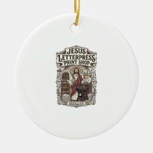Ornamento De Cerâmica Jesus Letterpress Print Shop Jesus Letterpress Pri
