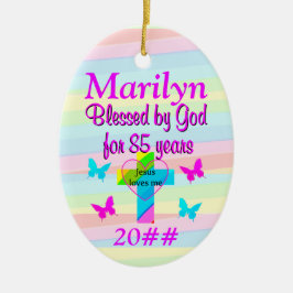 ORNAMENTO DE CERÂMICA JESUS ME AMA PERSONALIZADO 85º ANIVERSÁRIO