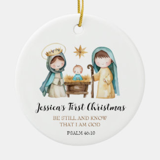 Ornamento De Cerâmica Jesus Nativity Scene Bible Verse First Christmas