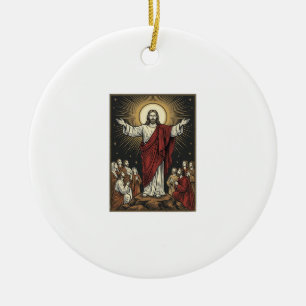 Ornamento De Cerâmica Jesus Vintage Glória Radiante Gravação Cristã De