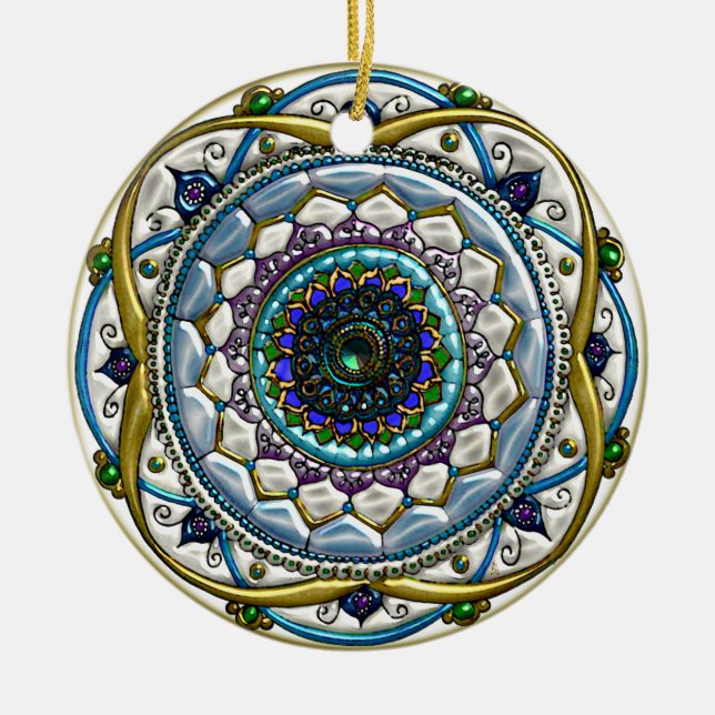 Ornamento De Cerâmica Jeweled Mandala (ornamento cerâmico personalizado) (Frente)