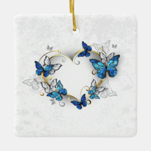 Ornamento De Cerâmica Jewelry Heart with Butterflies Morpho