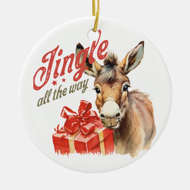 Ornamento De Cerâmica Jingle All Way Donkey Christmas (Frente)