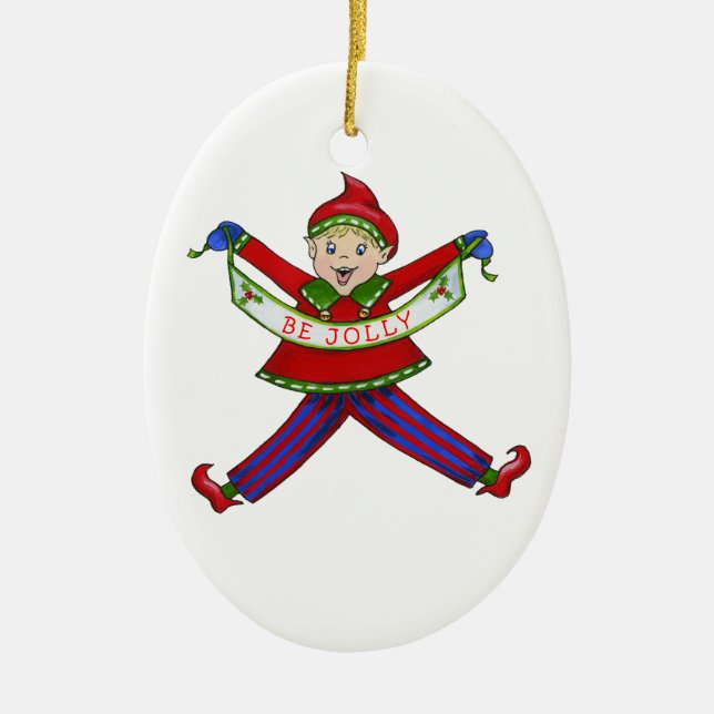 Ornamento De Cerâmica Jingle Elves Jolly (Frente)
