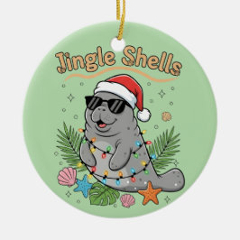 Ornamento De Cerâmica Jingle Shells Tropical Santa Manatee Christmas