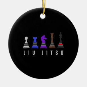 Ornamento De Cerâmica jiu Jitsu treinando xadrez, presente com texto.