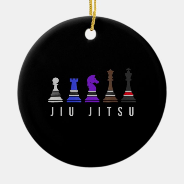 Ornamento De Cerâmica jiu Jitsu    treinando xadrez, presente com texto. (Frente)