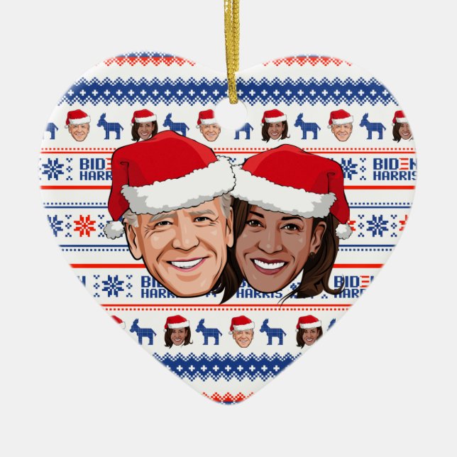 Ornamento De Cerâmica Joe Biden e Kamala Harris Natal (Frente)