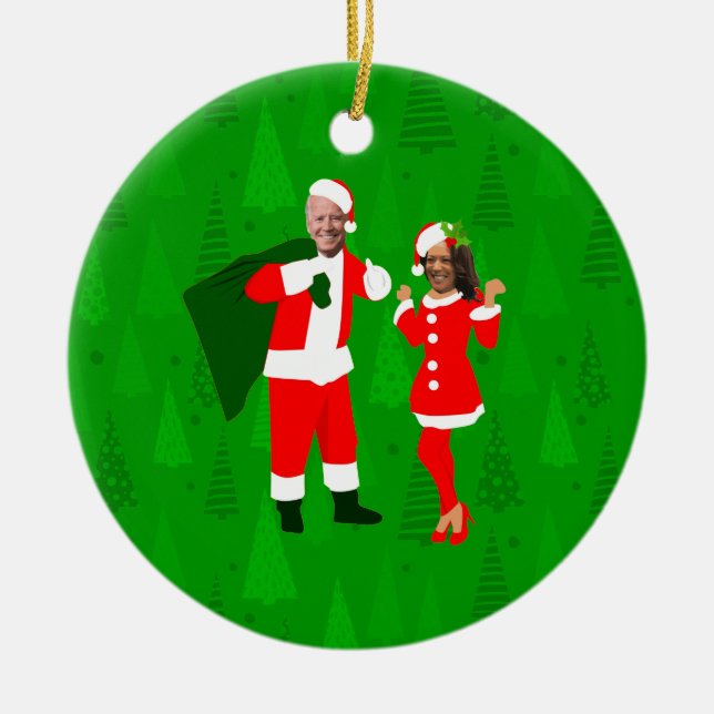 Ornamento De Cerâmica joe biden santa kamala harris christmas trees (Frente)