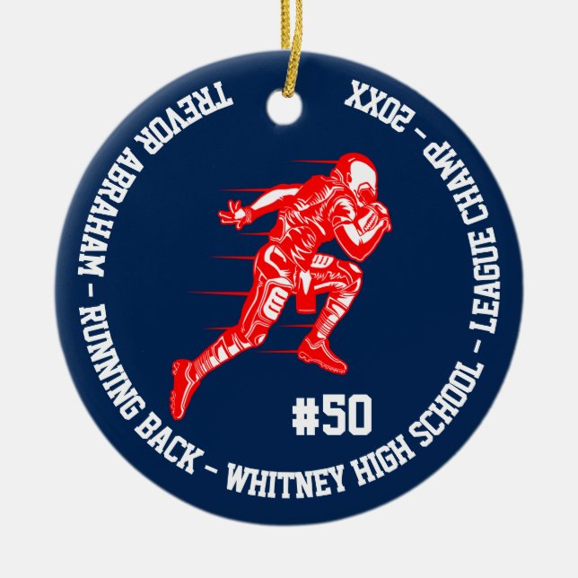 Ornamento De Cerâmica Jogador campeão de futebol, Monograma, escola azul (Frente)