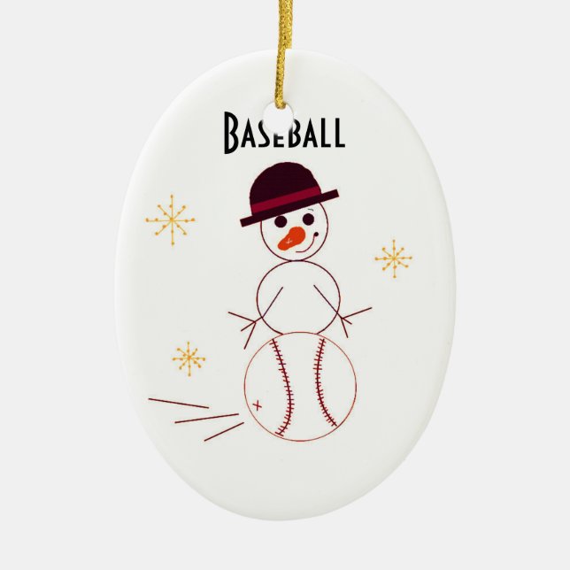 Ornamento De Cerâmica Jogador de Baseball Snowman (Frente)