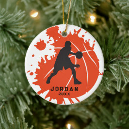 Ornamento De Cerâmica Jogador de Basquete Personalizado Laranja Negro
