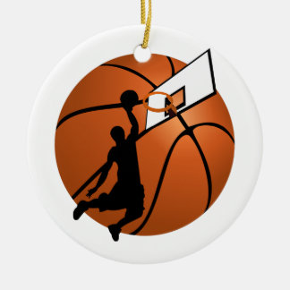 Ornamento De Cerâmica Jogador de Basquete Slam Dunk com Hoop na Bola