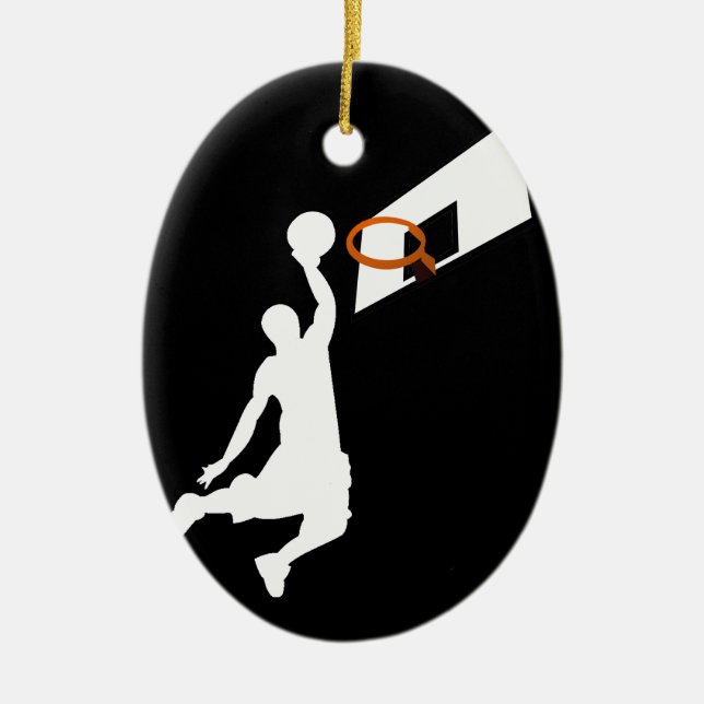 Ornamento De Cerâmica Jogador de Basquete Slam Dunk - Silhueta Branca (Frente)