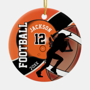 Ornamento De Cerâmica Jogador de futebol laranja e negro