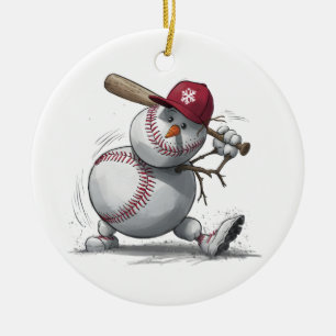 Ornamento De Cerâmica Jogador de Natal do Baseball Snowman - Natal
