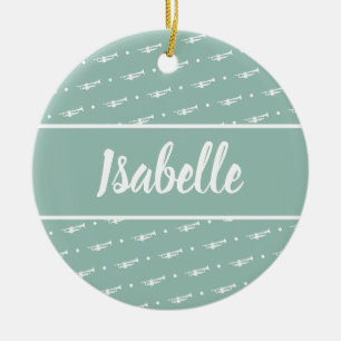 Ornamento De Cerâmica Jogador de trompete Presente Personalizado Verde
