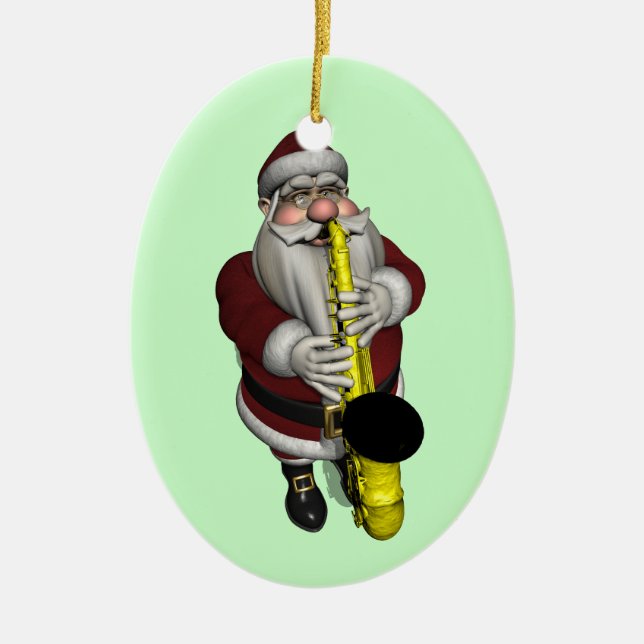Ornamento De Cerâmica Jogador saxofone do Papai Noel (Frente)