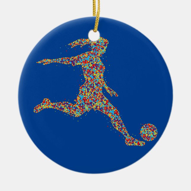 Ornamento De Cerâmica Jogadora de Garota do Futebol feminino  (Frente)