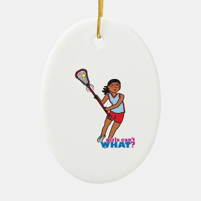 Ornamento De Cerâmica Jogadora de Lacrosse Menina - Escura (Frente)