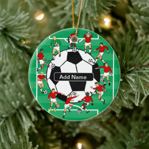 Ornamento De Cerâmica Jogadores e bola de futebol personalizados