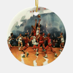 Ornamento De Cerâmica Jogo de basquete esportivo vintage, jogadores de b