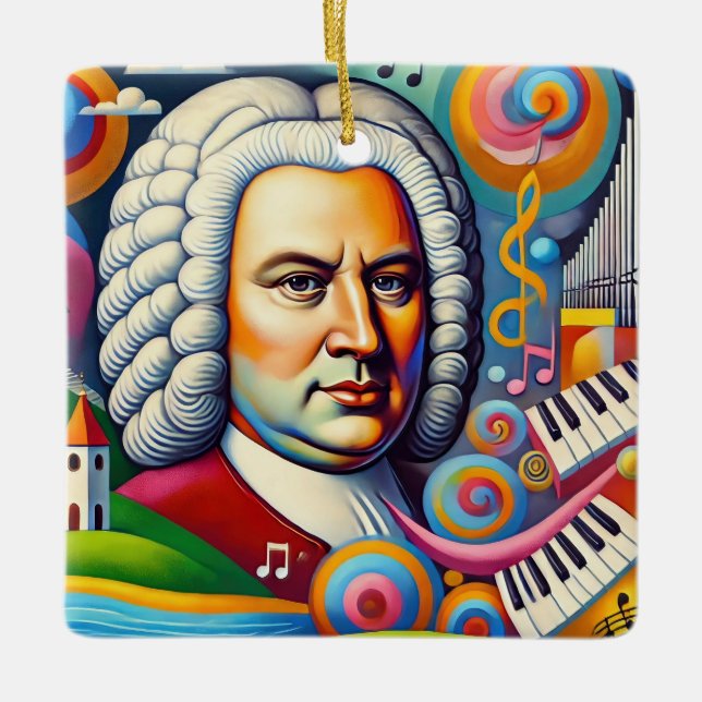 Ornamento De Cerâmica Johann Sebastian Bach Portrait (Frente)