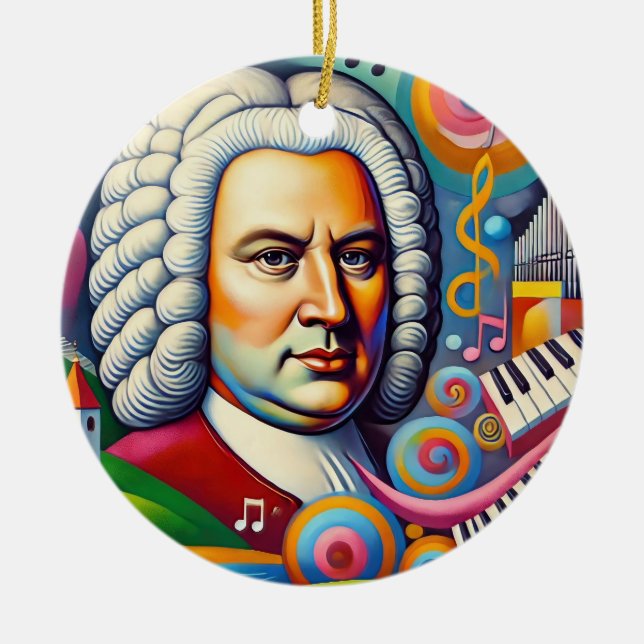 Ornamento De Cerâmica Johann Sebastian Bach Portrait (Frente)
